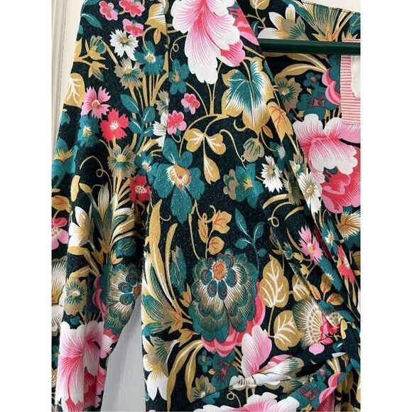 Anthropologie Lilka long sleeve floral v-neck dress green pink white gold S - Picture 3 of 6